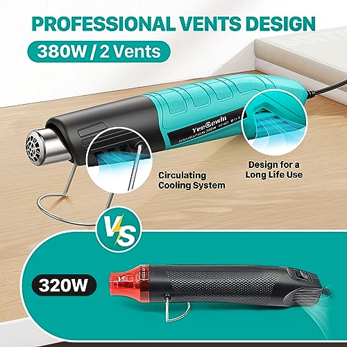 Yeegewin Heat Gun, 380W Fast Heat Mini Hot Air Gun with 2-Temp Settings 480°F~850°F(249°C-455°C) Overload Protection Reflector Nozzle, 4.9Ft Long Yeegewin