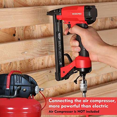 WORKPRO 7116 Pneumatic Staple Gun, 22 Gauge Upholstery Stapler with 1884pcs Staples 1/4"to 5/8", Air-Powered, Rear Exhaust, for Carpentry, - WoodArtSupply