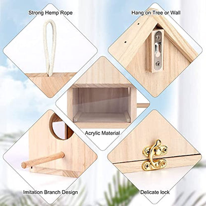 YUEPET 2Pcs Outdoor Bird Houses Transparent Wooden Bird House for Outside with Lanyard and Screws,Hanging Birdhouse Clearance for Finch Bluebird - WoodArtSupply