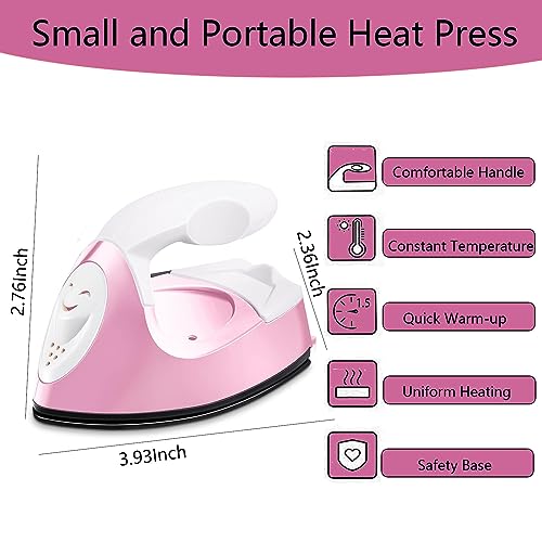 GoLashFun Mini Craft Iron,Pink Mini Heat Press Machine Small Iron Portable Travel Handy Heat Iron-on for DIY Transfer Projects,Crafting Clothes GoLashFun