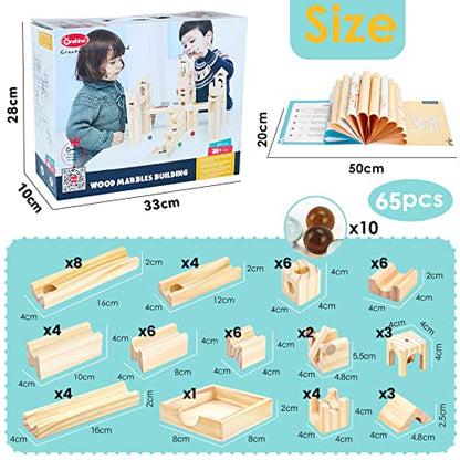 Wooden Marble Run for Kids Ages 4-8, 65 Pieces Wood Building Blocks Toys and Construction Play Set, Marble Track Maze Game STEM Learning Toys Gifts - WoodArtSupply