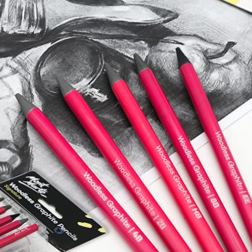 MONT MARTE Woodless Graphite Pencils 6 Piece (HB, 2B, 4B, 6B, 8B and EE), Suitable for Sketching, Drawing and Shading - WoodArtSupply