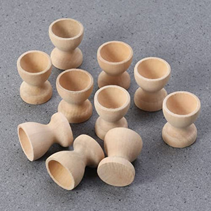 Kisangel 10pcs Unfinished Wood Easter Egg Stand Wooden Egg Cup Holders Easter Egg Holders for Diy Easter Decoration(Wooden Egg Tray) - WoodArtSupply