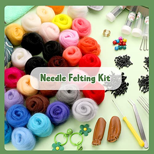 304PCS Needle Felting Kit with 2 Exquisite Storage Bags, Wool Roving 50 Colors Set, Needle Felting Starter Kit, Needle Wool Felting Tools Kit, Wool