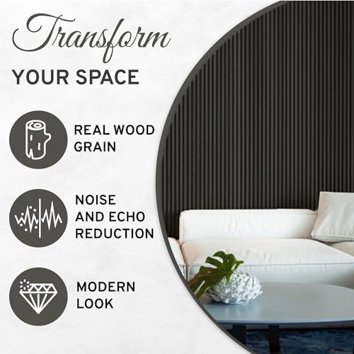 DOGBERRY 2 Pack Acoustic Wood Wall Panels, Decorative Soundproof Panels for Walls and Ceiling,n, 3D Slat Wood Wall Panels (94.49” x 25.4” Total DOGBERRY