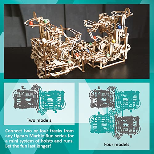 UGEARS Marble Run Chain Hoist - Engaging 3D Wooden Puzzle with Rubber Band Motor UGEARS