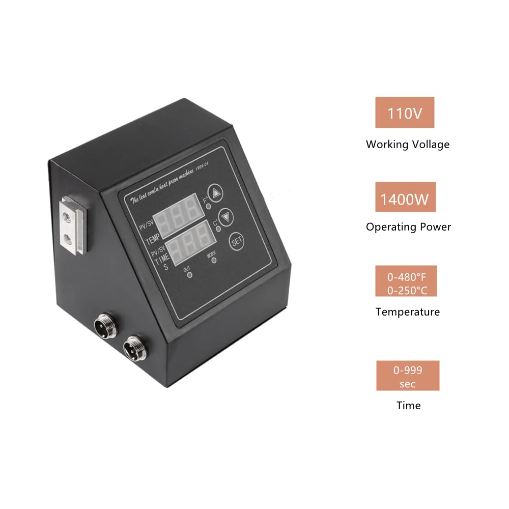 1400W Power Press Heat Press 15"x15", K-Type Temperature Controller Box with Time & Temperature LED Controller, K-Type Sublimation Transfer Machine ZiBeiLe
