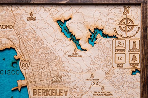 Beautifully Detailed! San Francisco 3-D Wood Map. BLUE TahoeWoodMaps.com