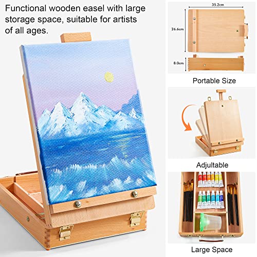 Shuttle Art Acrylic Painting Set, 59 Pack Professional Painting Supplies with Wood Tabletop Easel, 30 Colors Acrylic Paint, Canvas, Brushes, Palette,