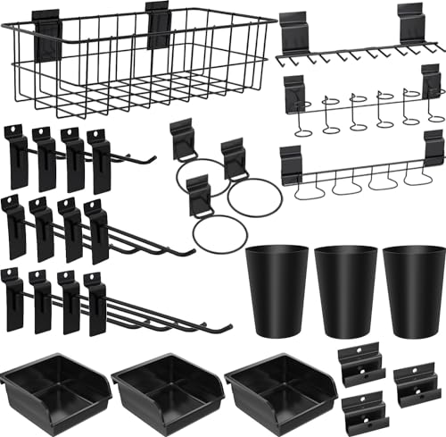 22 Pieces Slatwall Accessories Organizer Kit with Slatwall Hooks, Slatwall Bins, Slatwall Cups, Slatwall Basket, Slatwall Screwdriver Holders for BeapTcely