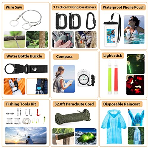 Survival Kit, 250Pcs Survival Gear First Aid Kit with Molle System Compatible Bag and Emergency Tent, Emergency Kit for Earthquake, Outdoor HIHEGD