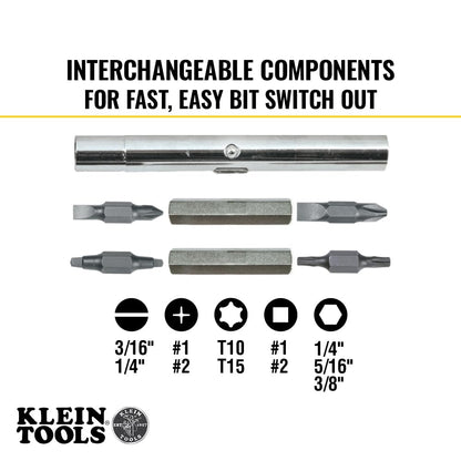 Klein Tools 32500 11-in-1 Screwdriver / Nut Driver Set, 8 Bits (Phillips, Slotted, Torx, Square), 3 Nut Driver Sizes, Cushion Grip Handle - WoodArtSupply