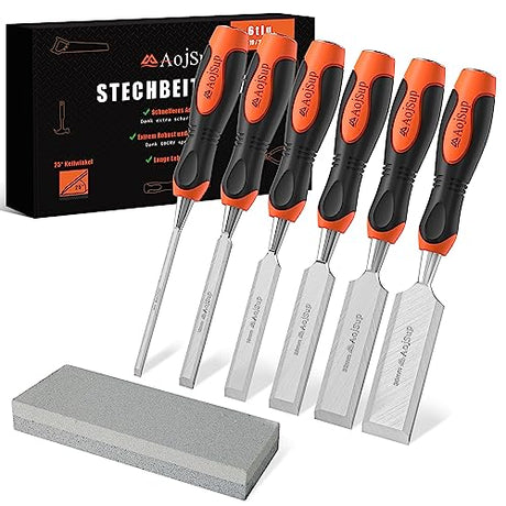 Aojsup 7 Piece Wood Chisels, Sturdy and Durable Woodworking Tools, Equipped with a Whetstone that Can Be Used Thousands of Times, hooded Chisel Set AojSup