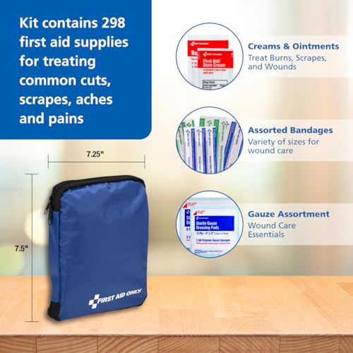 First Aid Only 442 All-Purpose Emergency First Aid Kit for Home, Work, and Travel, 298 Pieces First Aid Only