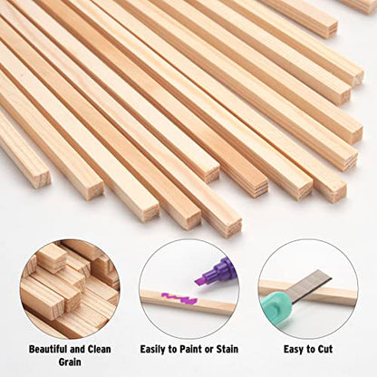 50PCS 1/4" x 12" Square Wooden Dowel Rods, Small Wood Square Dowel Rods Unfinished Wood Craft Sticks Hardwood Sticks Wooden Strips for Arts and - WoodArtSupply