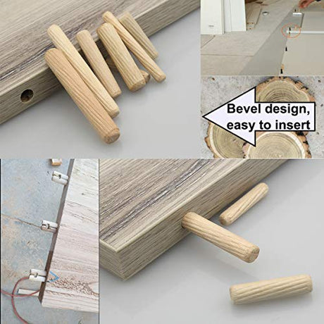 smseace 400PCS Straight Groove Wooden Dowel Pins with Tapered End with Bevel Angle, 1/4 "5/16" 3/8 "(6mm, 8mm, 10mm) Wooden Dowel Pins, Used for smseace