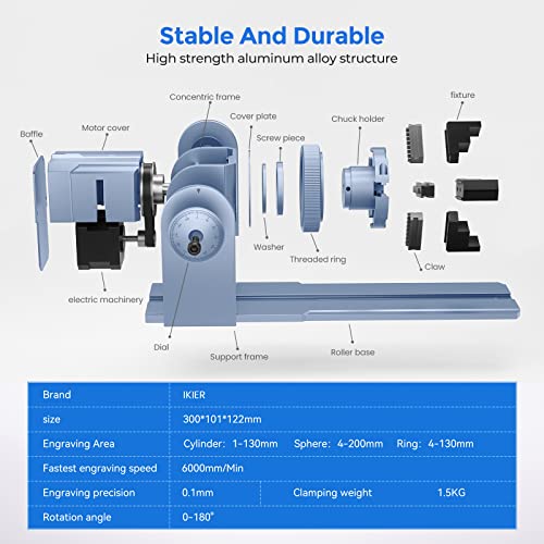IKIER R1 Pro 4-in-1 Laser Rotary Set, Multi-Function Chuck and Roller Rotary for Most Laser Engraver, Jaw Chuck Rotary, Y-axis Rotary Roller for IKIER
