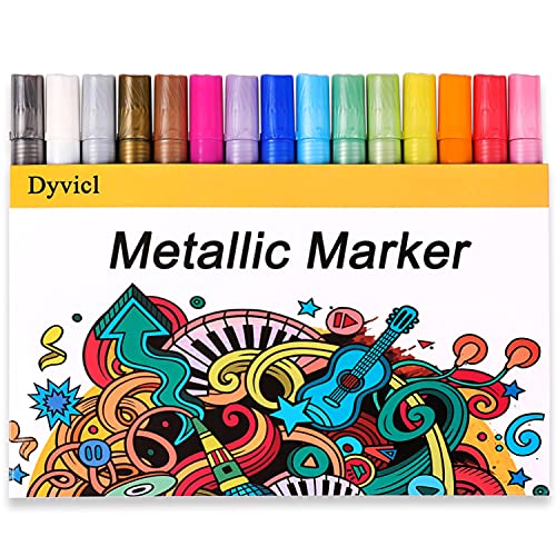 Dyvicl Metallic Markers Paint Markers, Broad Tip Paint Pens for Rocks, Halloween Pumpkin, Wood, Fabric, Glass, Ceramics, Metal, Plastic, Black Paper, - WoodArtSupply