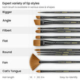 Arteza Paint Brushes, Set of 12, Premium Synthetic Acrylic & Oil Paint Brushes with Brass Ferrules & Wooden Birch Handles, Painting Art Supplies for ARTEZA