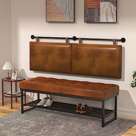 BSHOMGI Wall Mount Headboard, King Headboard Size, PU Leather Head Board Only Brown Hanging Head Boards, Industrial Pipe Modern King Bed Backboard BSHOMGI