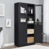 Anxxsu Black Metal Storage Cabinet with Glass Doors, 71" Locking Glass Door Cabinet with 2 Adjustable Shelves, Steel Storage Cabinet with 4 Doors for Anxxsu