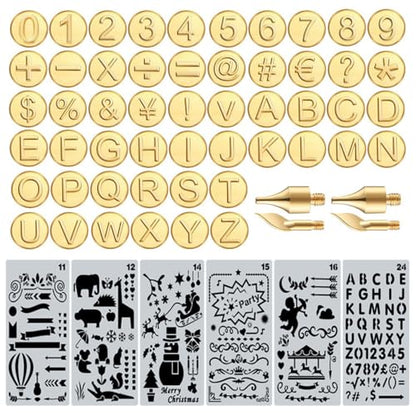 Wood Burning Tips Letters Uppercase Alphabet Branding and Personalization Set for Wood and Other Surfaces by Wooden Letters (Include 26 Letters +2 Drawing Tips+6 Stencils)