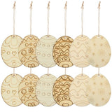 KALLORY Easter Egg Wooden Cutouts with Rope 60pcs Easter Egg Unfinished Wood Ornaments Egg Shaped Blank Wooden Slices for Easter Spring Hanging KALLORY