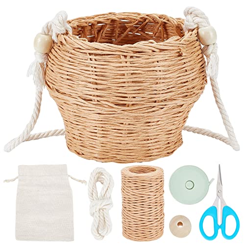 WEBEEDY Basket Weaving Kits DIY Mini Rattan Bucket Bag Handwoven Cross Body Straw Shoulder Bag for Women Girls Beach Travel Shopping Trip