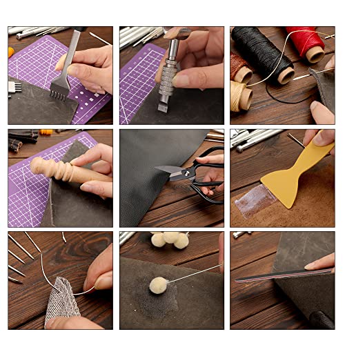 183Pcs Leather kit, Leather Working Tools Kit with Saddle Making Tools Set, Leather Rivets Kit, Prong Punch, Leather Hammer for Leather Working, - WoodArtSupply