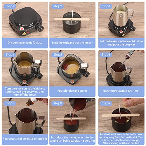 Complete Candle Making Kit with Wax Melter, Making Supplies,DIY Arts&Crafts Gift for Kids,Beginners,Adults,Including 500w Electronic Stove,Wicks,Rich