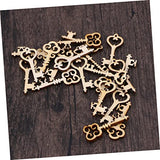 ABOOFAN 60 Pcs Unfinished Wood Craft Wood Key Embellishment Wooden Embelliment DIY Wood Antique Keys Unfinished Wooden Keys Wood Slices Natural Home ABOOFAN