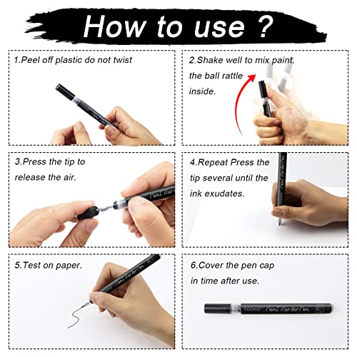 YOOHO Paint Pen White Black Acrylic Marker Set for Rock Wooden Tire Metal Leather Glass Painting, 0.7mm Fine Point Quick Drying (3pcs Black +3pcs - WoodArtSupply