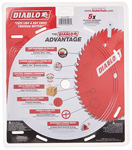 Freud D1280X Diablo 12-Inch 80 Tooth ATB Crosscutting Saw Blade with 1-Inch Arbor, Red Freud