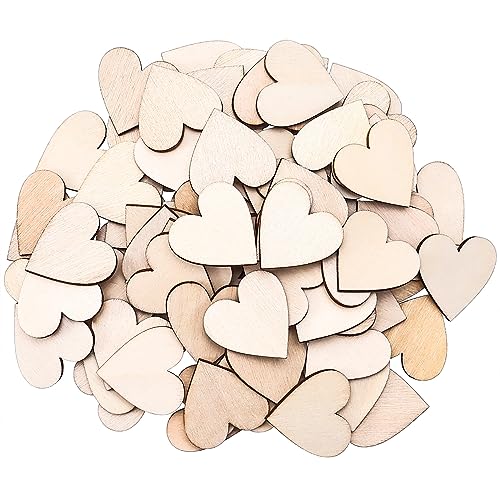 100PCS Wooden Heart, 1.1'' Small Wooden Hearts for Crafts Wooden Hearts for Guest Book, DIY Unfinished Wooden Ornaments Embellishments for Valentines