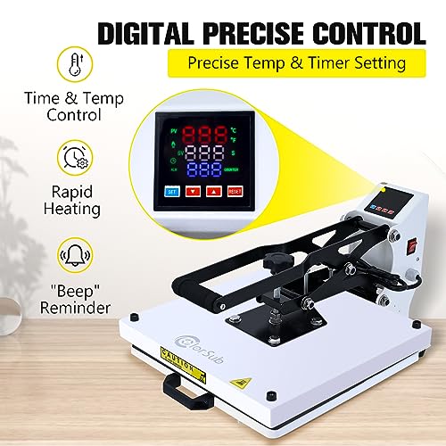 ColorSub Heat Press Machine for T-Shirt 15x15, Digital Industrial Quality Heat Press Machine Clamshell Transfer Sublimation Print Press Machine White ColorSub