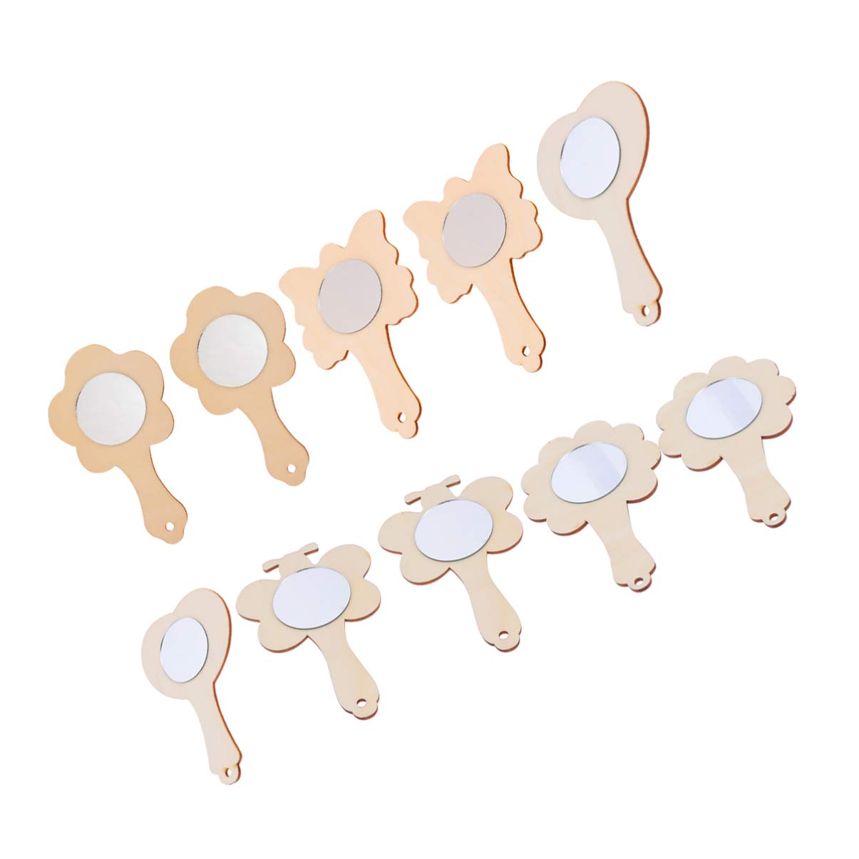 Healifty 10pcs Educational Toys for Kids DIY Wood Mirror Arts and Crafts Mirror Unfinished Hand Held Mirror Educational Painting Toys DIY Mirror for Healifty