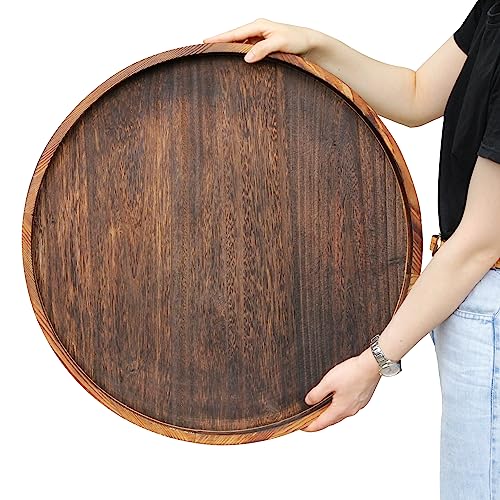 Gurfuy Extra Large Round Ottoman Table Tray 24" - Rustic Wooden Serving Tray for Farmhouse Decorative Oversized Coffee Table Trays Living Room - WoodArtSupply