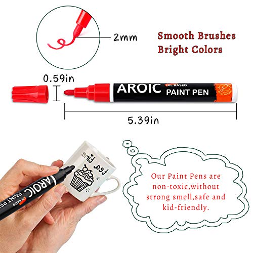 AROIC Paint Pens Paint Markers, 16 colors Oil-Based Waterproof Paint Marker Pen Set On Rock, Wood, Fabric, Metal, Plastic, Glass, Canvas, Mugs, AROIC