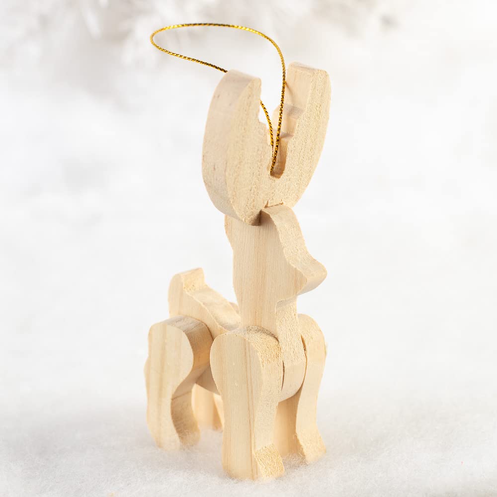 Unfinished Wood Reindeer Ornaments - Pack of 4 Wooden Deer for Holiday Decorations and Christmas Displays Ready for DIY Craft Projects from Factory Factory Direct Craft