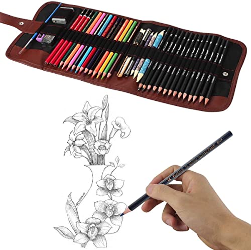 QQQ Sketching Pencil Set Art Pencils Drawing Kit,39 pcs Drawing Set With Sketch Pencils, Watercolor Pencils inside Canvas Rolling Pouch For - WoodArtSupply