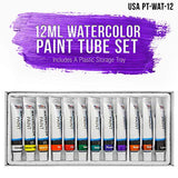U.S. Art Supply 12ml Premium Vivid Watercolor Artist Aluminum Tube Paint Set (12-Colors) U.S. Art Supply