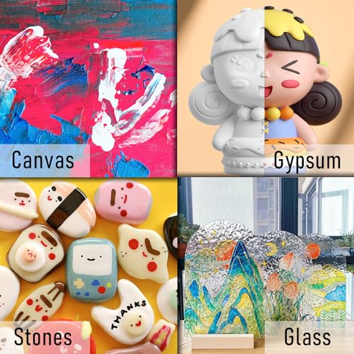 REALART Bulk Acrylic Paint 24 Colors (2oz/Bottle) with 10 Canvas and 10 Brushes Gloss Acrylic Paint Set Acrylic Paints for Canvas Painting Craft REALART