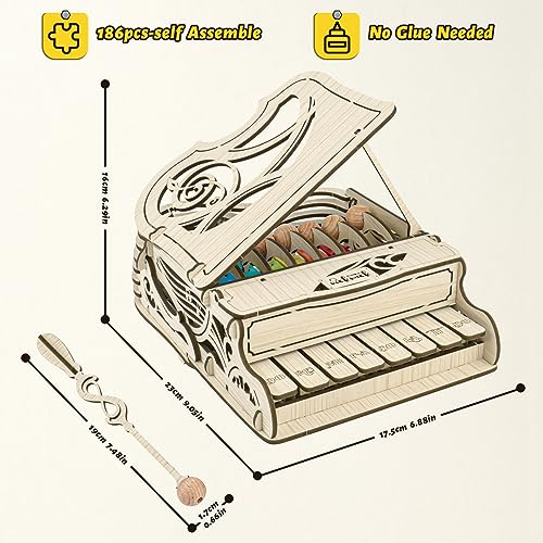 nicknack 3D Wooden Model Kits Assembly Piano Mechanical Music Model Wooden Puzzle for Teens and Adults nicknack