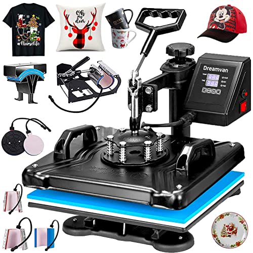 WHUBEFY Heat Press Machine 8 in 1 Combo,12x15 Multifunction Swing Away Sublimation Tshirt Press Machine Commercial Home Heat Transfer Machine for - WoodArtSupply