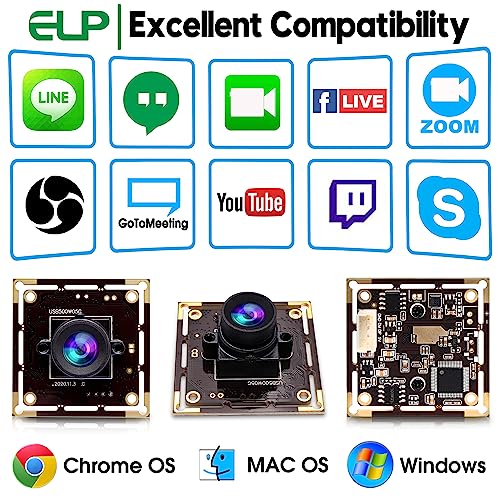 ELP 5mp Wide Angle USB Camera Module for Computer and Raspberry Pi Mini UVC USB2.0 PC Camera 100degree Low Distortion Webcam Board MI5100 Lightburn - WoodArtSupply