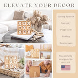 Tic Tac Toe Game & Decor Set, Kids Board Games, Versatile Boho/Natural Style Tic Tac Toe Board for Classic Two Person Games, 8.63 Inches Tic Tac Toe Woobli