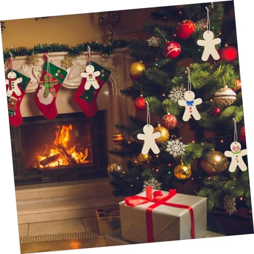 Yardenfun 20 Sets Wooden Hang Tag Xmas Gingerbread Tags Unpainted Xmas Cutouts Unfinished Gingerbread Cutout Xmas Wooden Gift Tags Gingerbread Wood Yardenfun