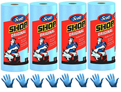 Scott Shop Towels, Strong and Absorbent Multi-Purpose Blue Disposable Towels, 55 Sheets per Roll, 4 Rolls (220 Sheets) Scott