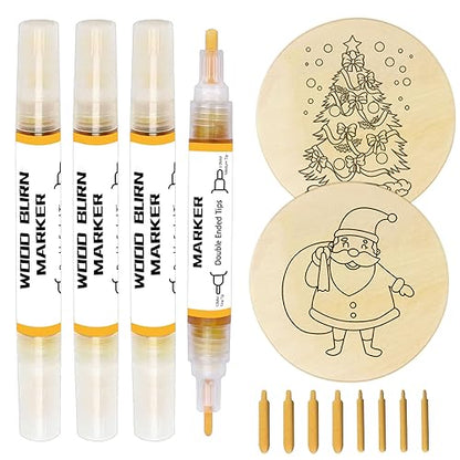 Wood Burn Pen, Marker Pen Set for Wooden Burning with Replacement Nib, Perfect for Artists and Beginners in DIY Wood Burning Craft Projects(4pcs)