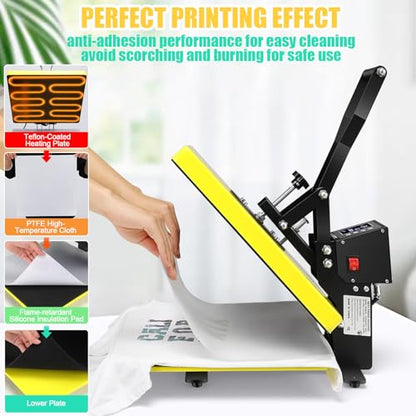 Whubefy Heat Press Machine for T-Shirts 15x15 Slide Out Drawer with Counting Function & 3 Pre-Set Modes, Pressure Knob, Digital Industrial Clamshell